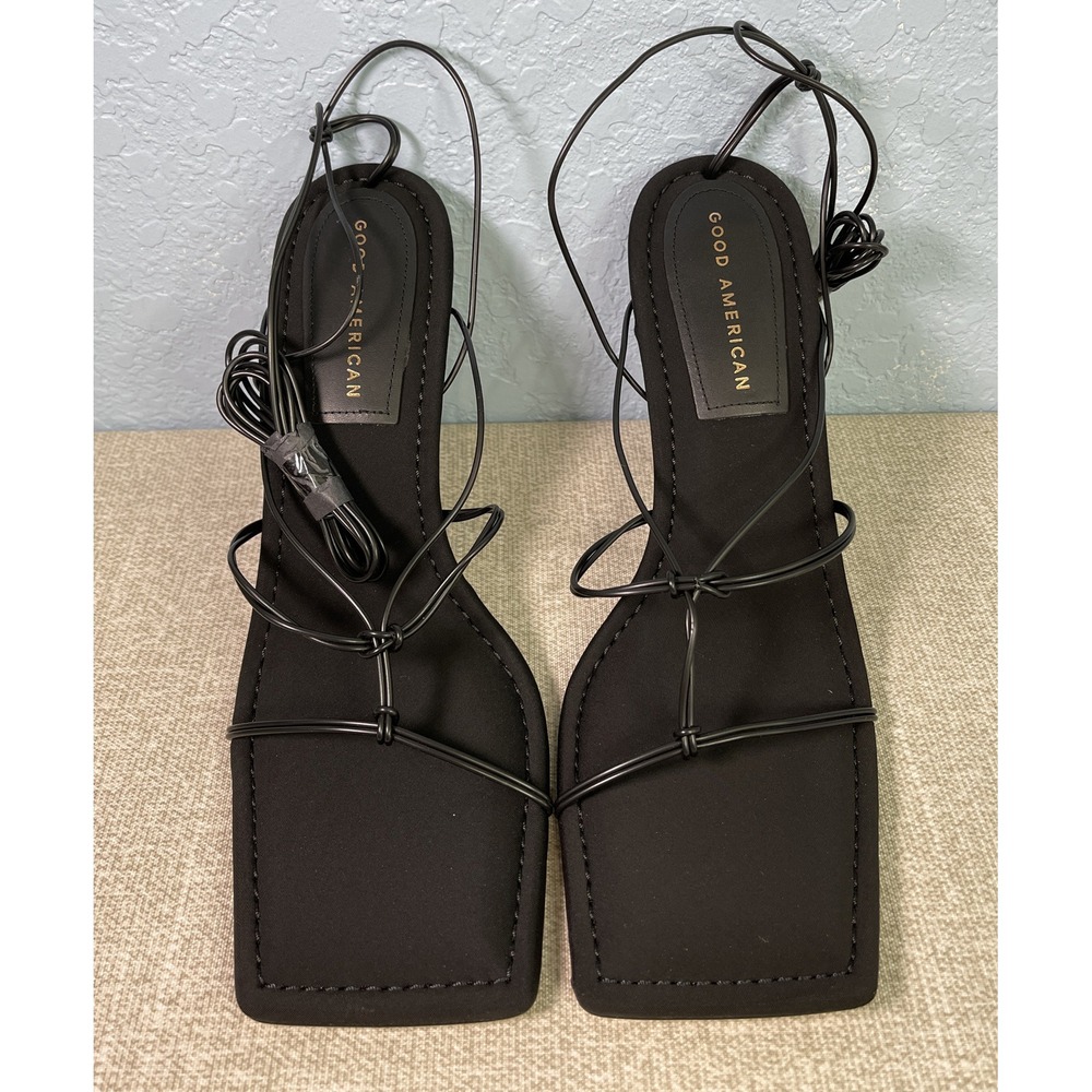 Good American Caged MuleHeels Ankle Wrap Neoprene  Women's 10 Black Sandals